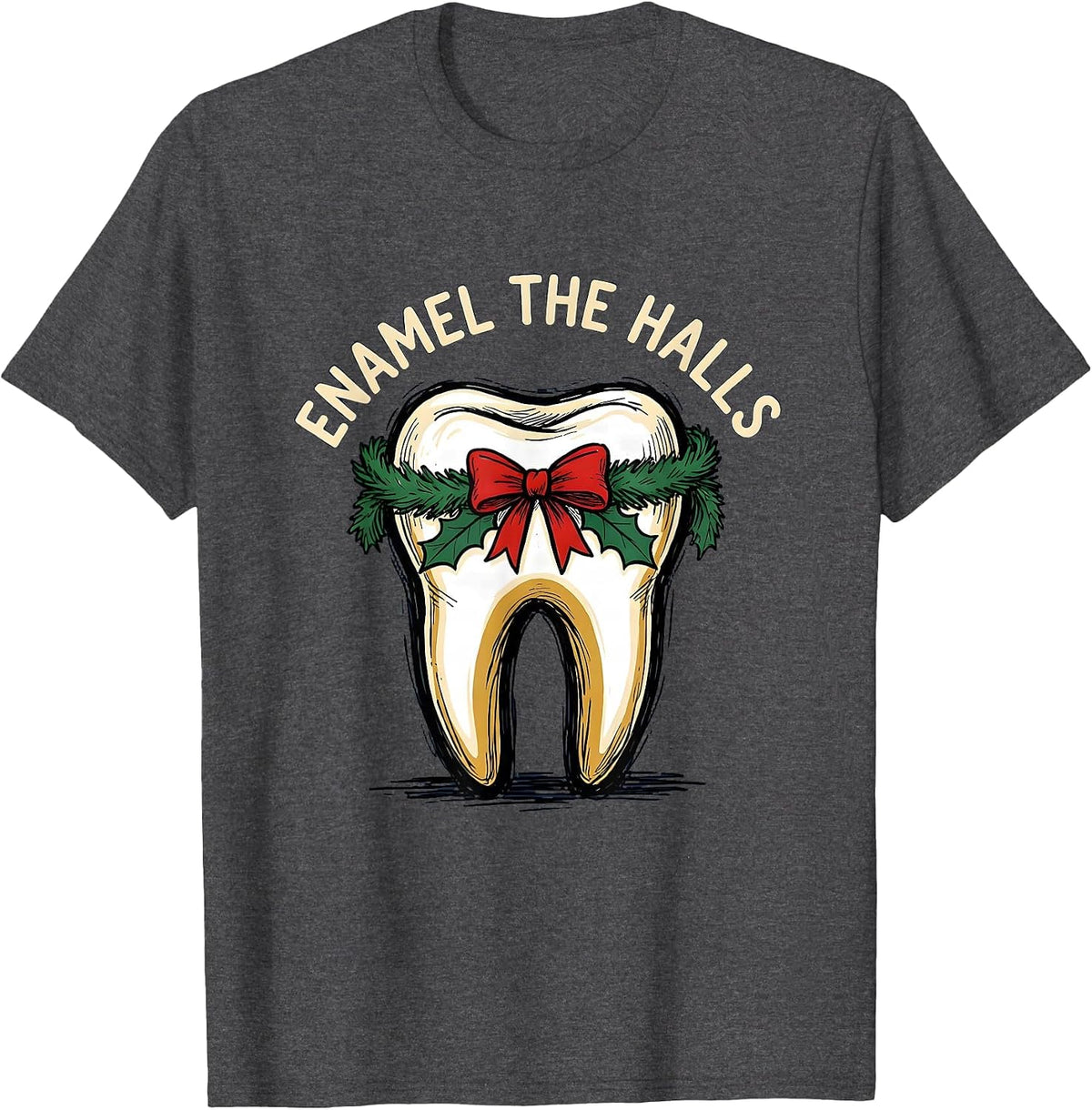 Men's Enamel the Halls Funny Dental Christmas Dentist Dental T-Shirt - Dark Heather Grey