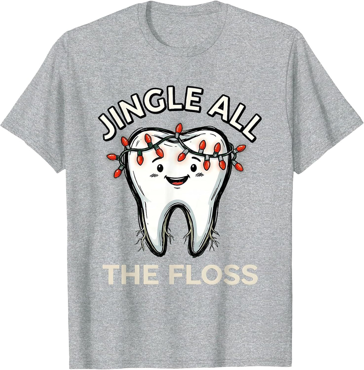 Men's Jingle All the Floss Funny Dental Christmas Dentist Team T-Shirt - Heather Grey