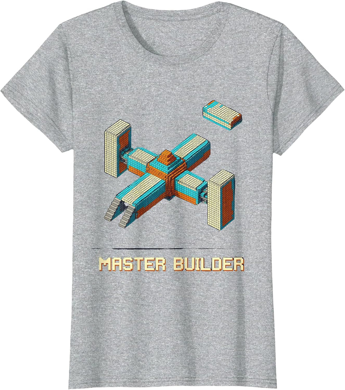 Master Builder Pixel Art Space Station Birthday Brick T-Shirt - Heather Grey