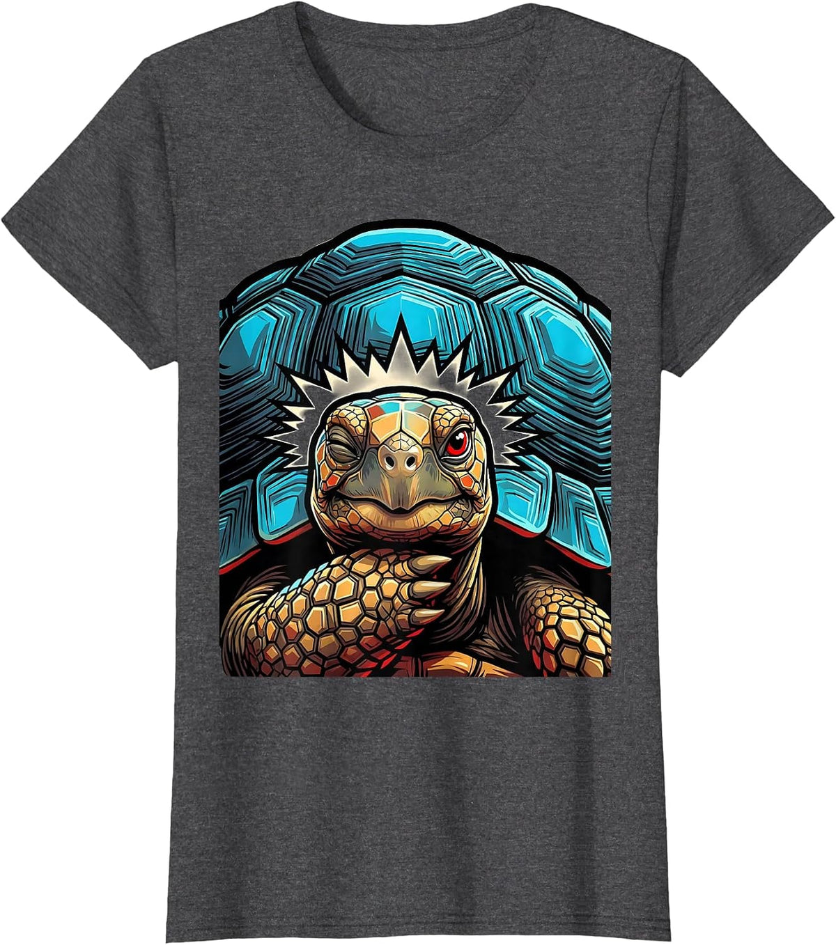 Women's Frontal Tortoise Portrait Pop Art Funny Turtle Lover T-Shirt - Dark Heather Grey