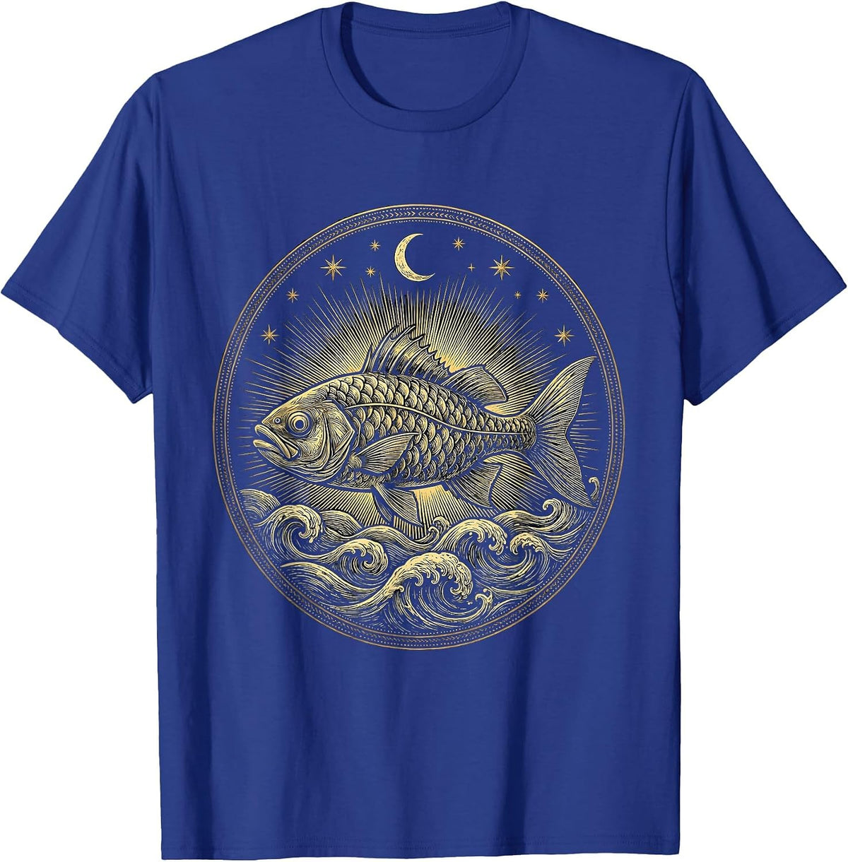Men's Christian Fish Symbol Ocean Waves Graphic T-Shirt - Royal Blue