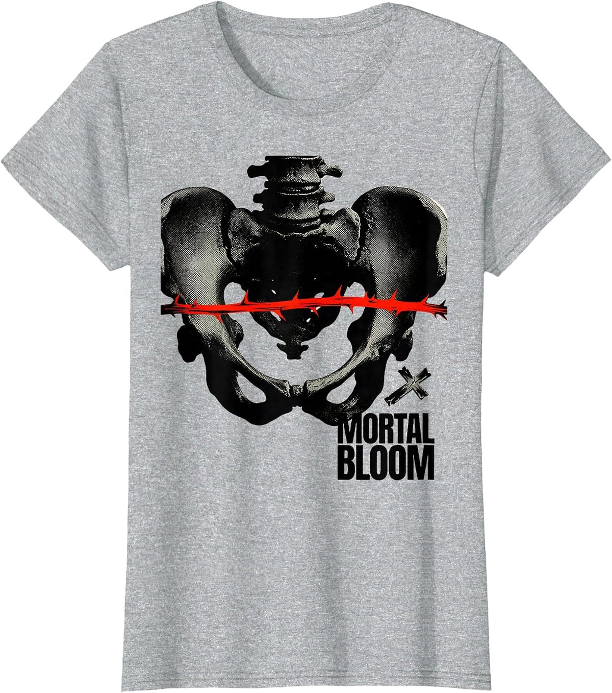 Women's Mortal Bloom Gothic Y2K Grunge Alt Streetwear Aesthetic T-Shirt - Heather Grey
