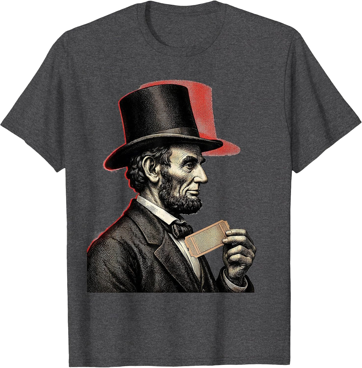 Men's Lincoln Bust Engraved Hatching Dark Humor History Buff T-Shirt - Dark Heather Grey