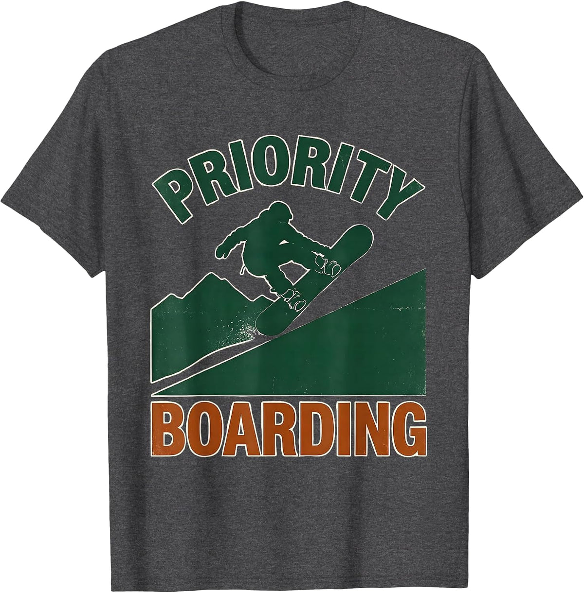 Priority Boarding Vintage Snowboarder Ski Dad Deadpan Humor T-Shirt - Dark Heather Grey