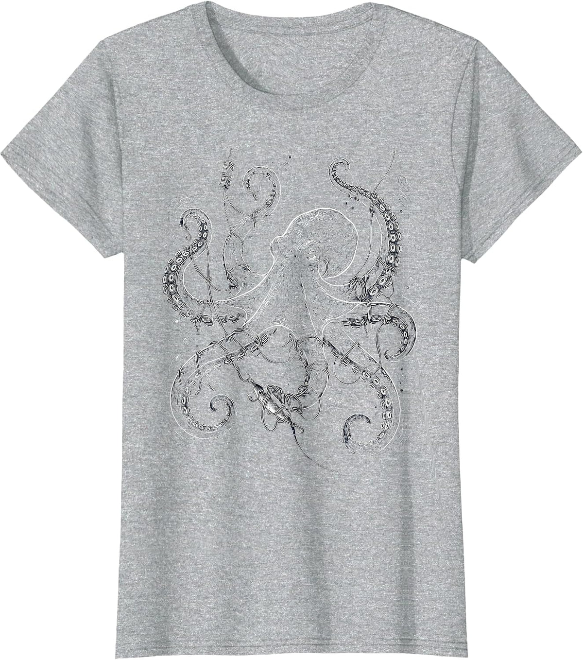 Octopus Tangled in Fishing Line Underwater T-Shirt - Heather Grey