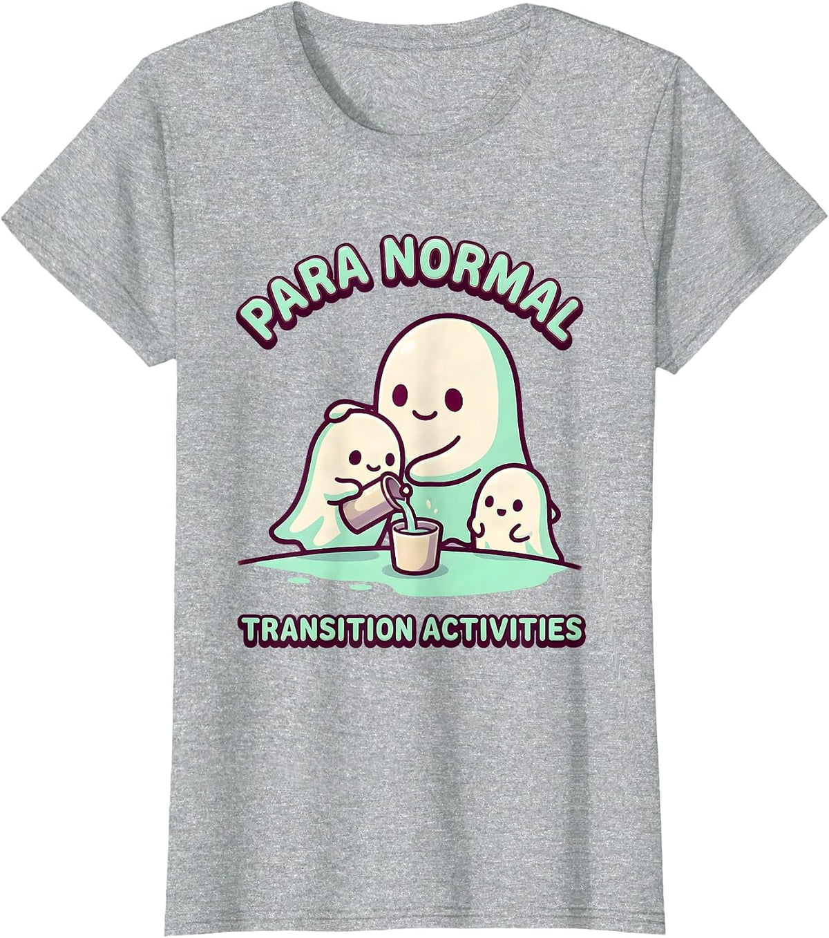 Para Normal Transition Activities Cute Kawaii Ghost T-Shirt - Heather Grey