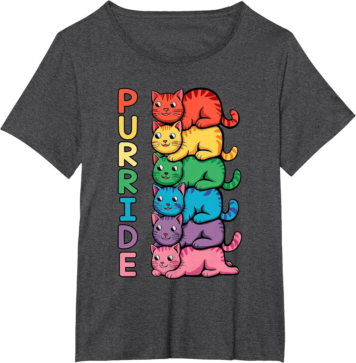Gay Pride Month Ally Cat Funny LGBTQ Rainbow Men Women Kids T-Shirt - Dark Heather Grey