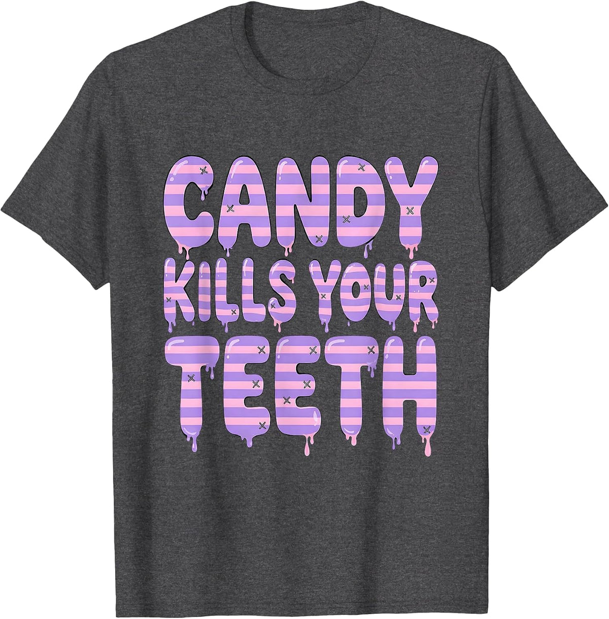 Men's Candy Kills Your Teeth Halloween Dental Design T-Shirt - Dark Heather Grey