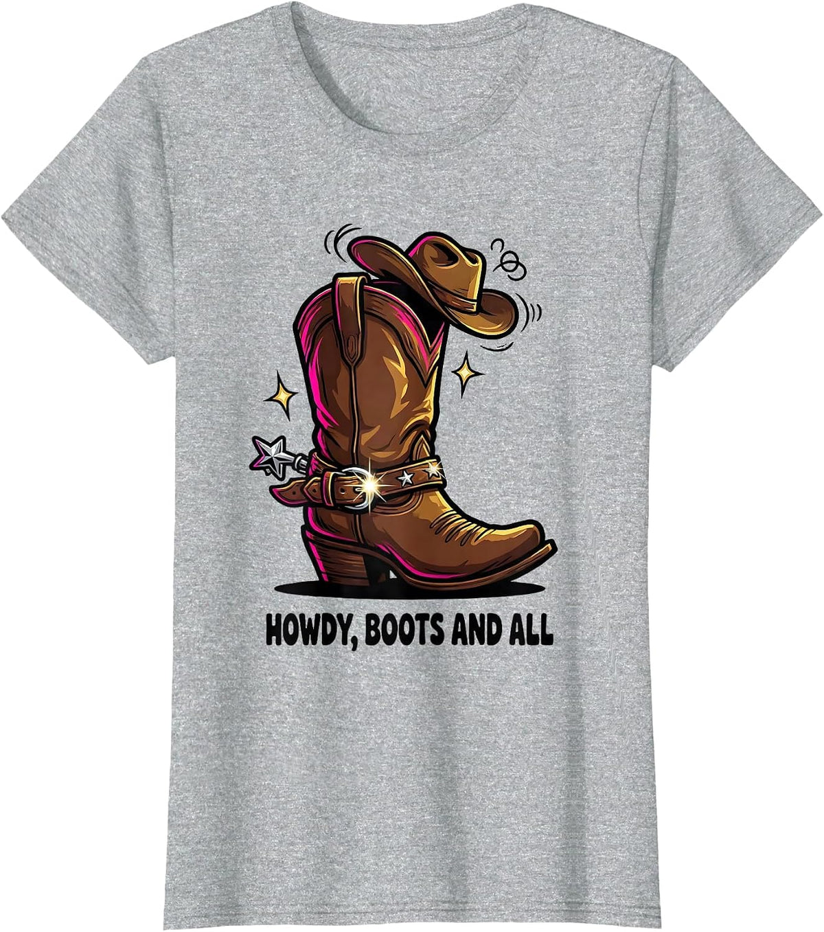 Howdy, Boots and All Cartoon Cowgirl Boot Western Pride T-Shirt - Heather Grey