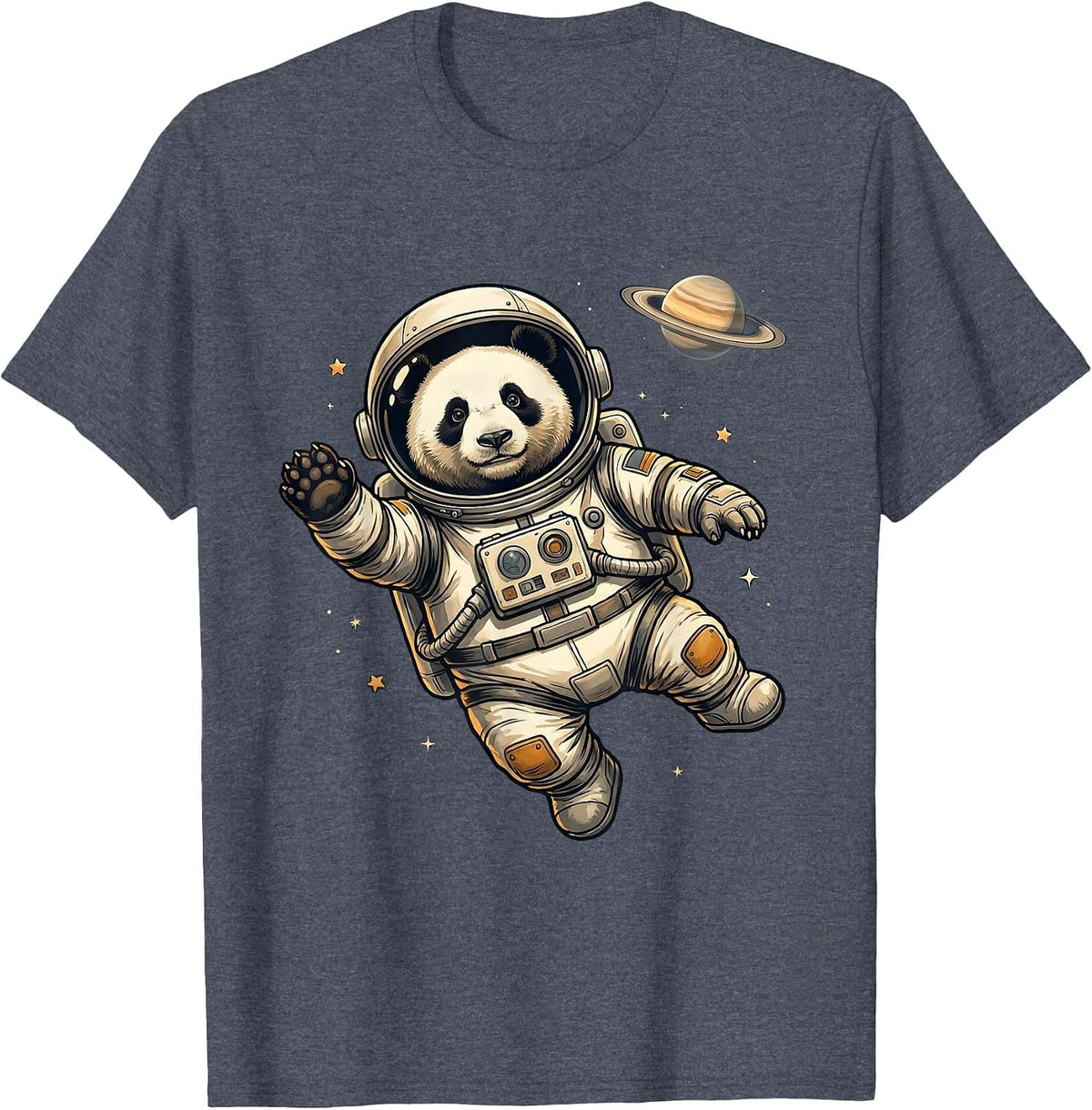 Panda Astronaut Floating in Outer Space T-Shirt - Heather Blue