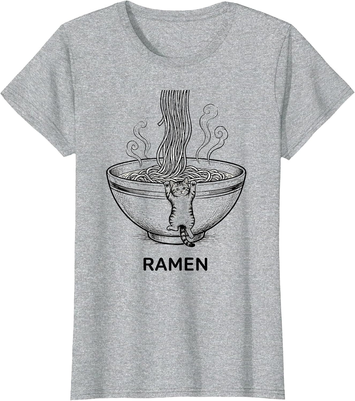 Women's RAMEN Kawaii Anime Cat Funny Japanese Humor Ramen Lover Gift T-Shirt - Heather Grey