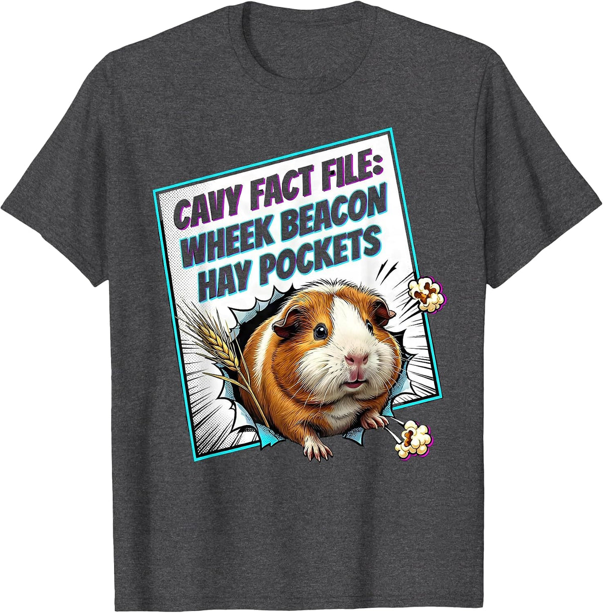 Cavy Fact File: Wheek Beacon Hay Pockets Funny T-Shirt - Dark Heather Grey