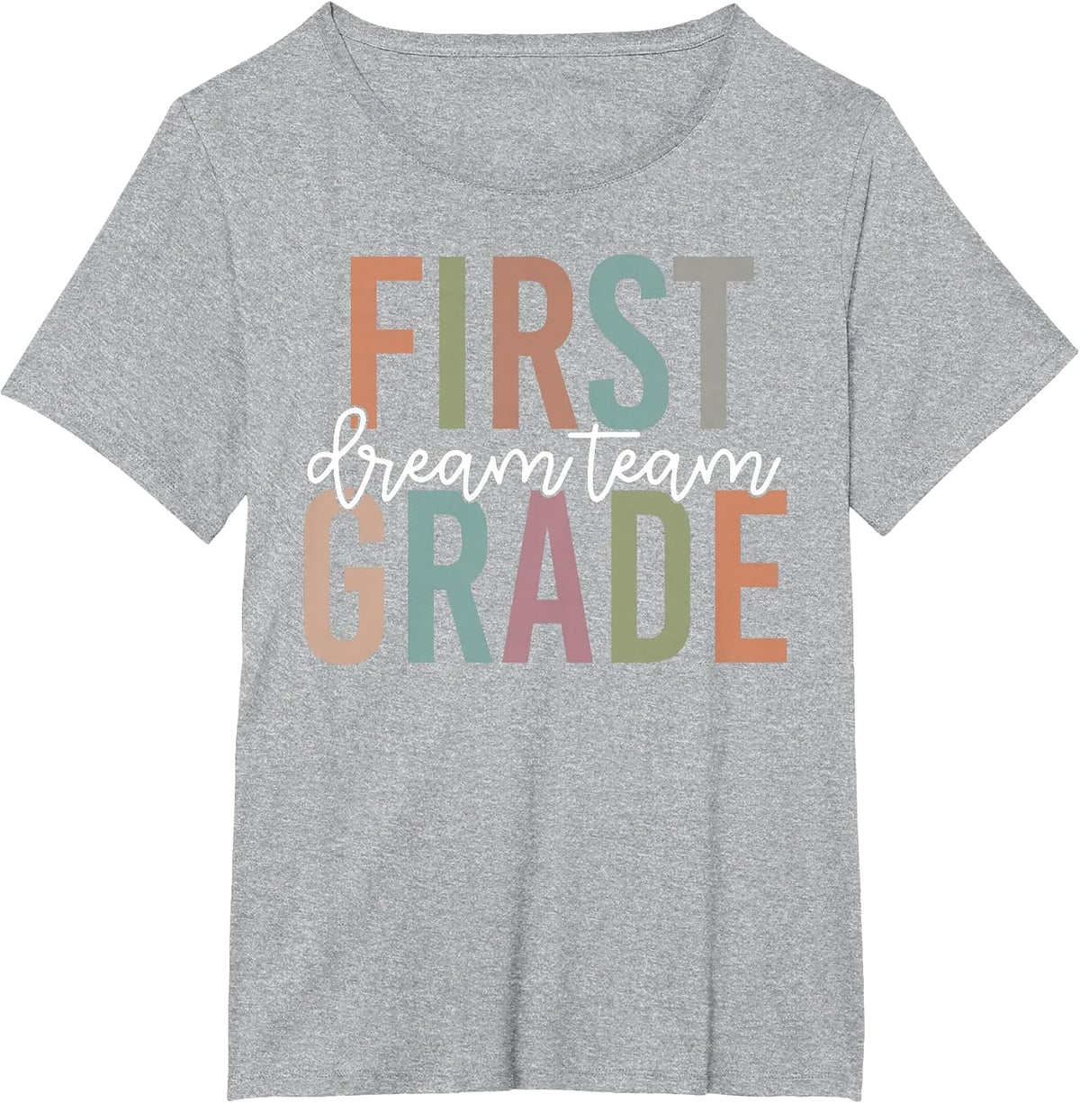 Retro First Grade Dream Team Groovy Teacher Back to School T-Shirt - Heather Grey