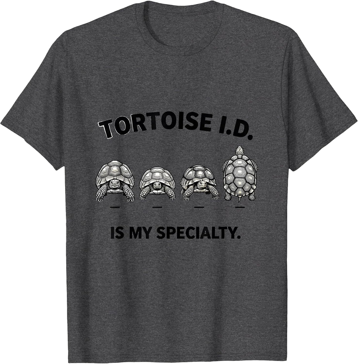 Men's Tortoise I.D. Is My Specialty Whimsical Reptile Fantasy T-Shirt - Dark Heather Grey