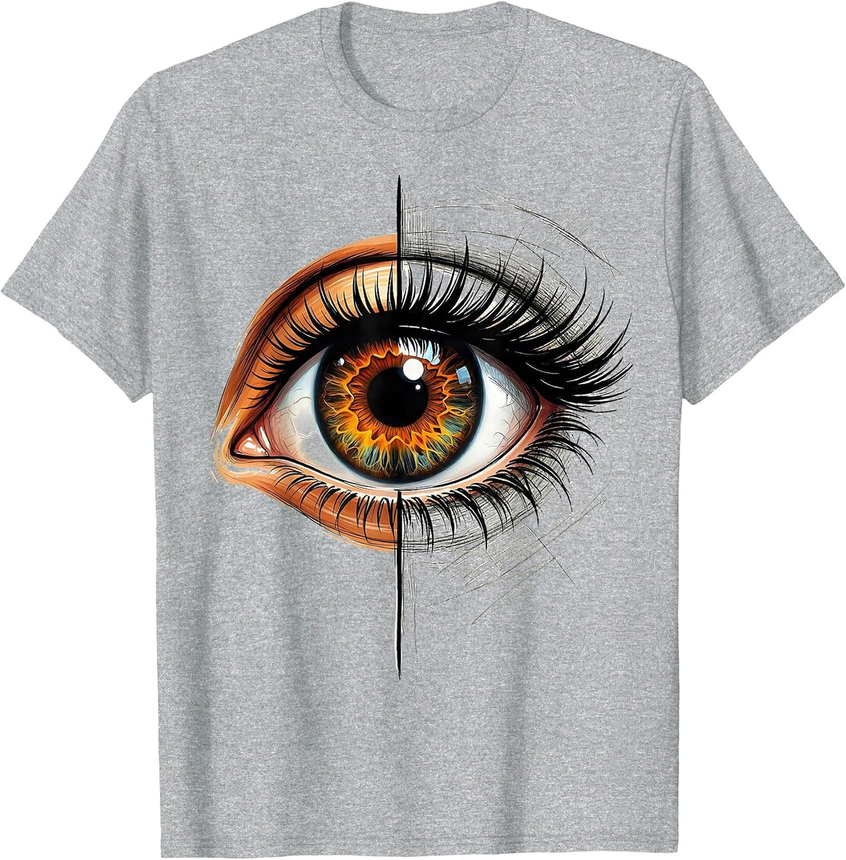 Men's Art Teacher Half Realistic Half Sketch Eye Design T-Shirt - Heather Grey