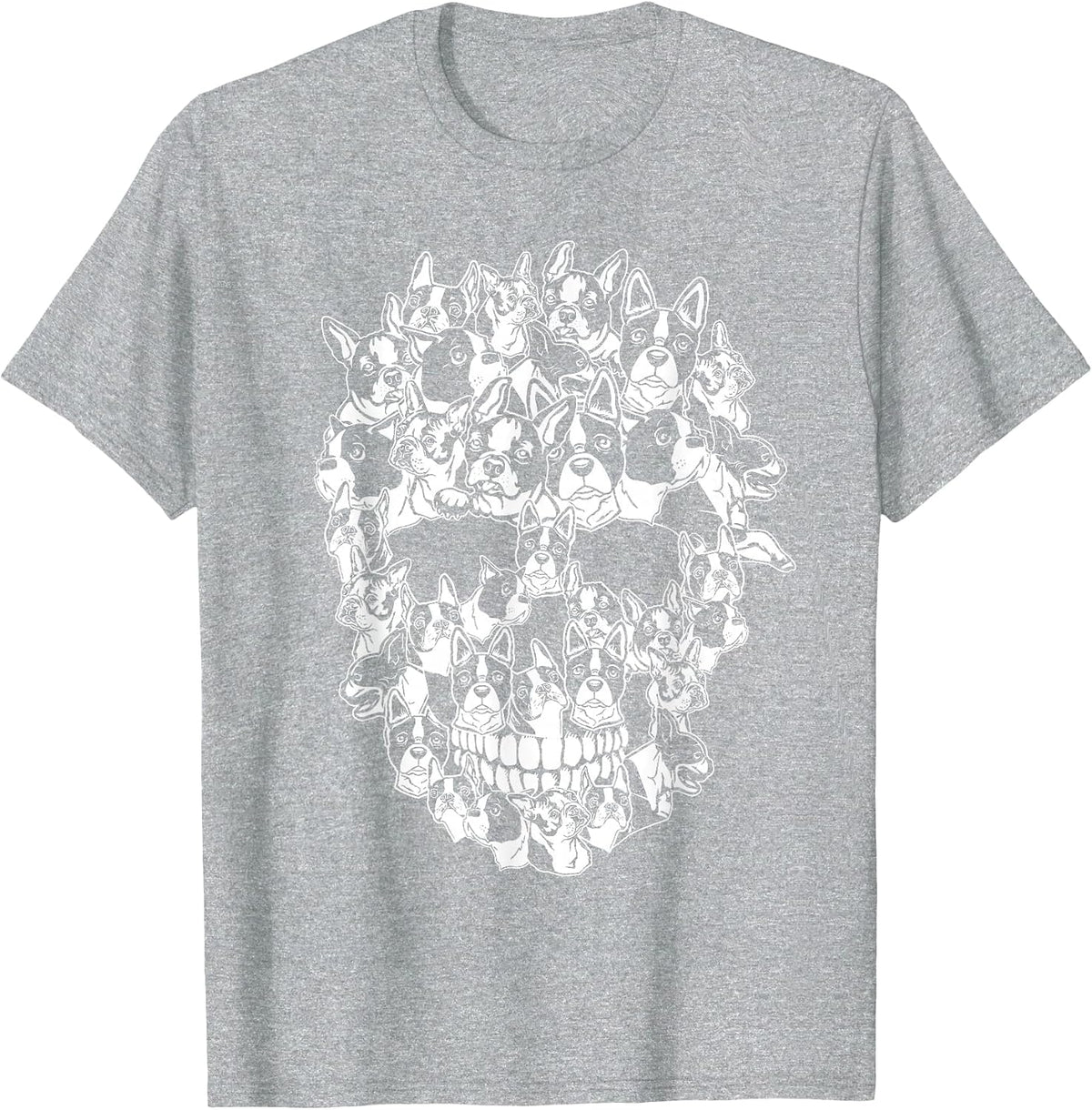 Funny Halloween Costume Skull Boston Terrier Dog Lover T-Shirt - Heather Grey