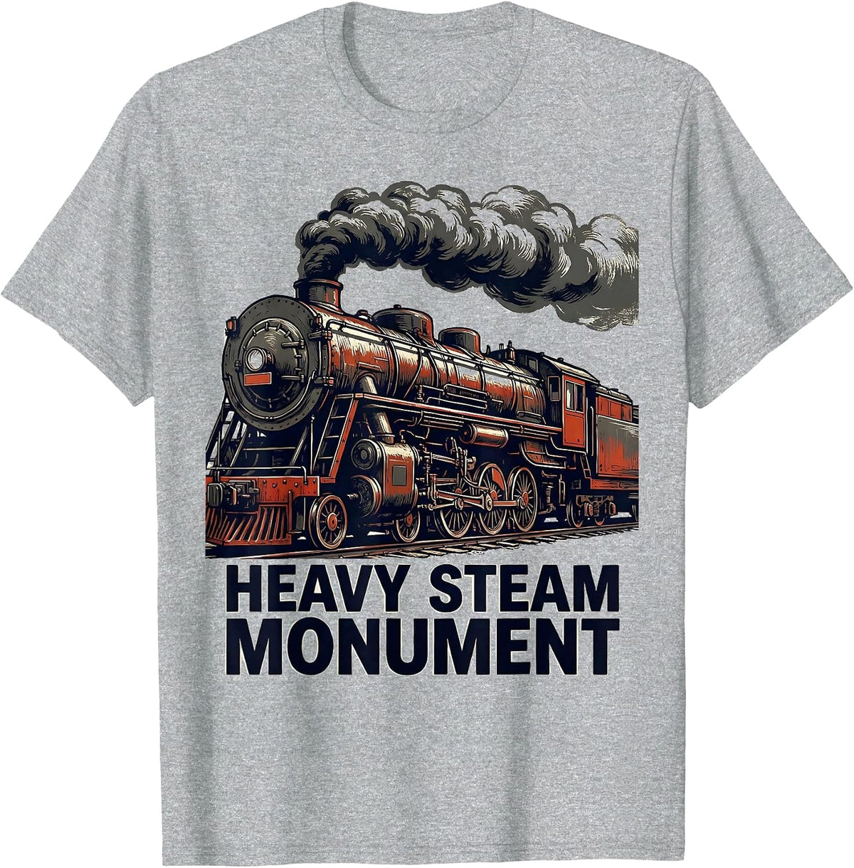 Men's Heavy Steam Monument Stencil Big Boy 4014 Steam Train T-Shirt - Heather Grey