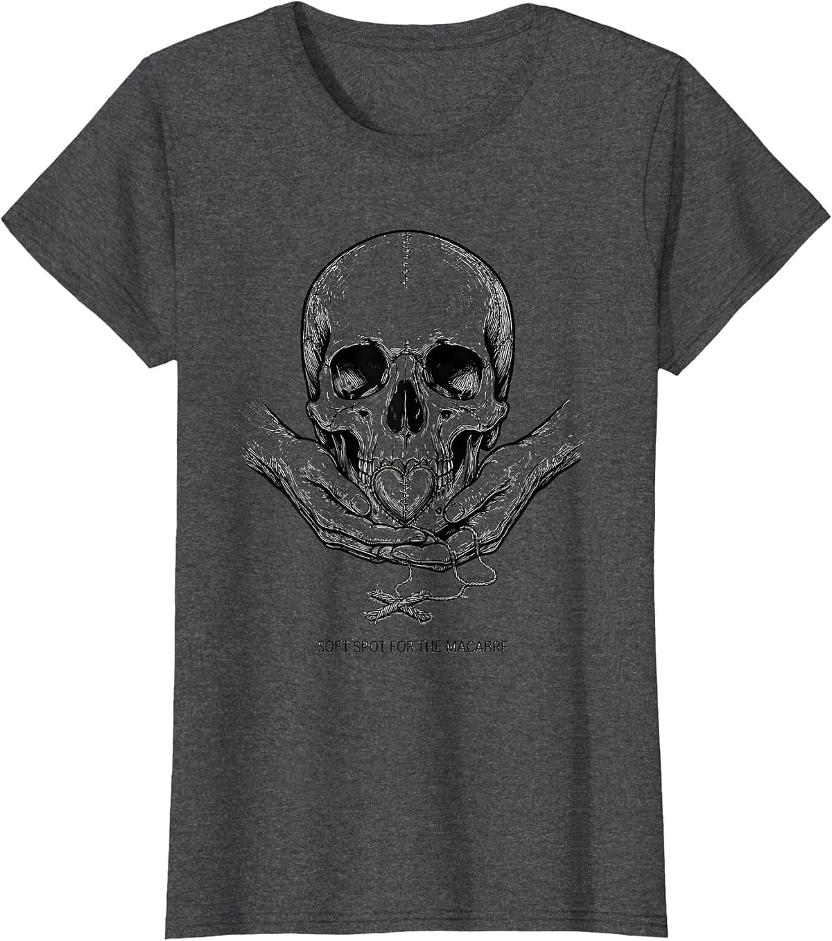 Women's Soft Spot For The Macabre Y2K Grunge Goth Alt Skull T-Shirt - Dark Heather Grey
