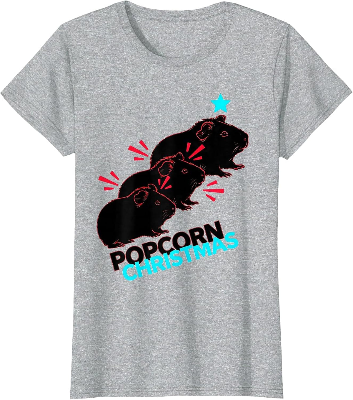 Women's Popcorn Christmas New Wave Guinea Pig Owner Pet Lover Humor T-Shirt - Heather Grey
