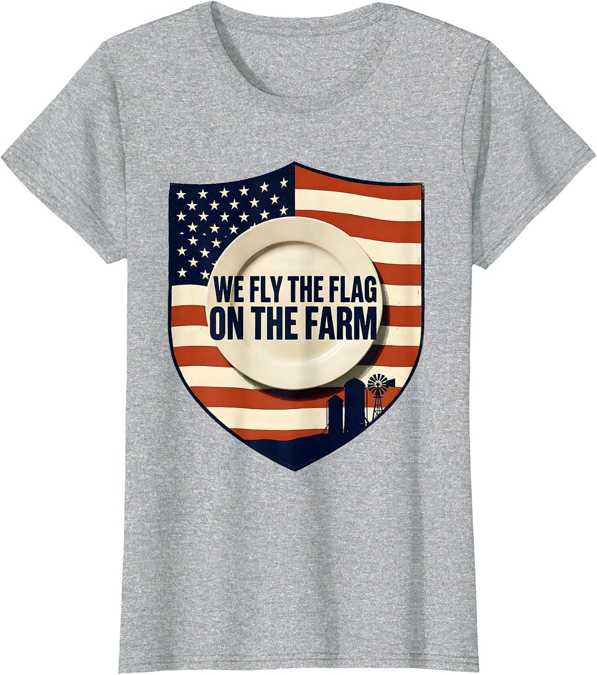 Women's We Fly The Flag On The Farm Patriotic 4th Of July Farm Life T-Shirt - Heather Grey