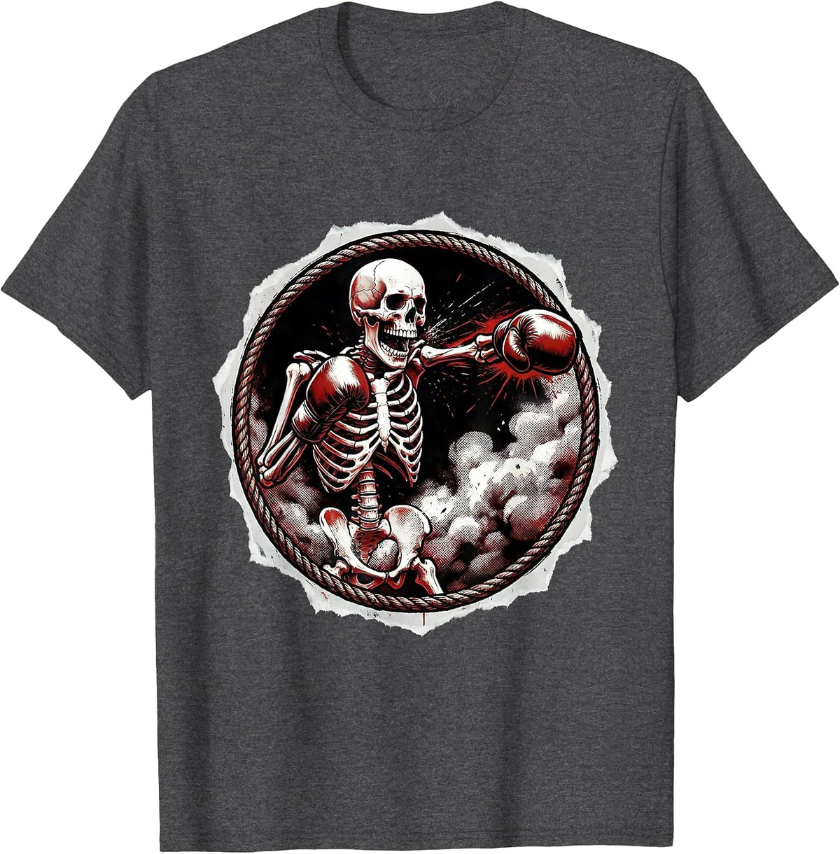 Men's Skeleton Boxer Mid-Punch Smoky Ring Graphic T-Shirt - Dark Heather Grey