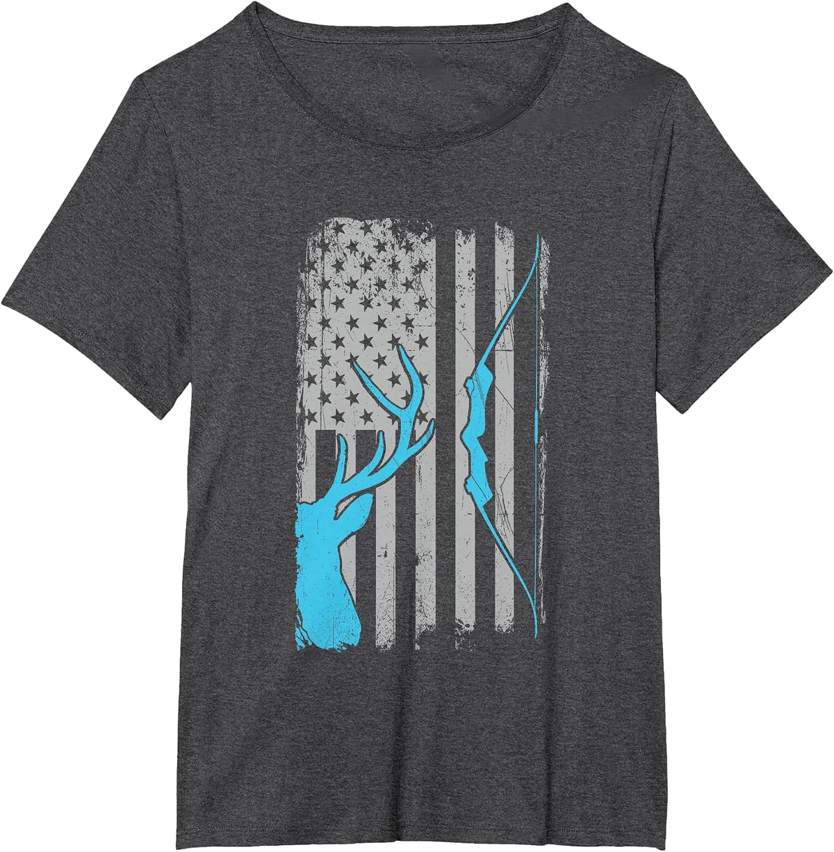 Recurve Bow Hunting - Whitetail Deer Hunter Archer USA Flag T-Shirt - Dark Heather Grey