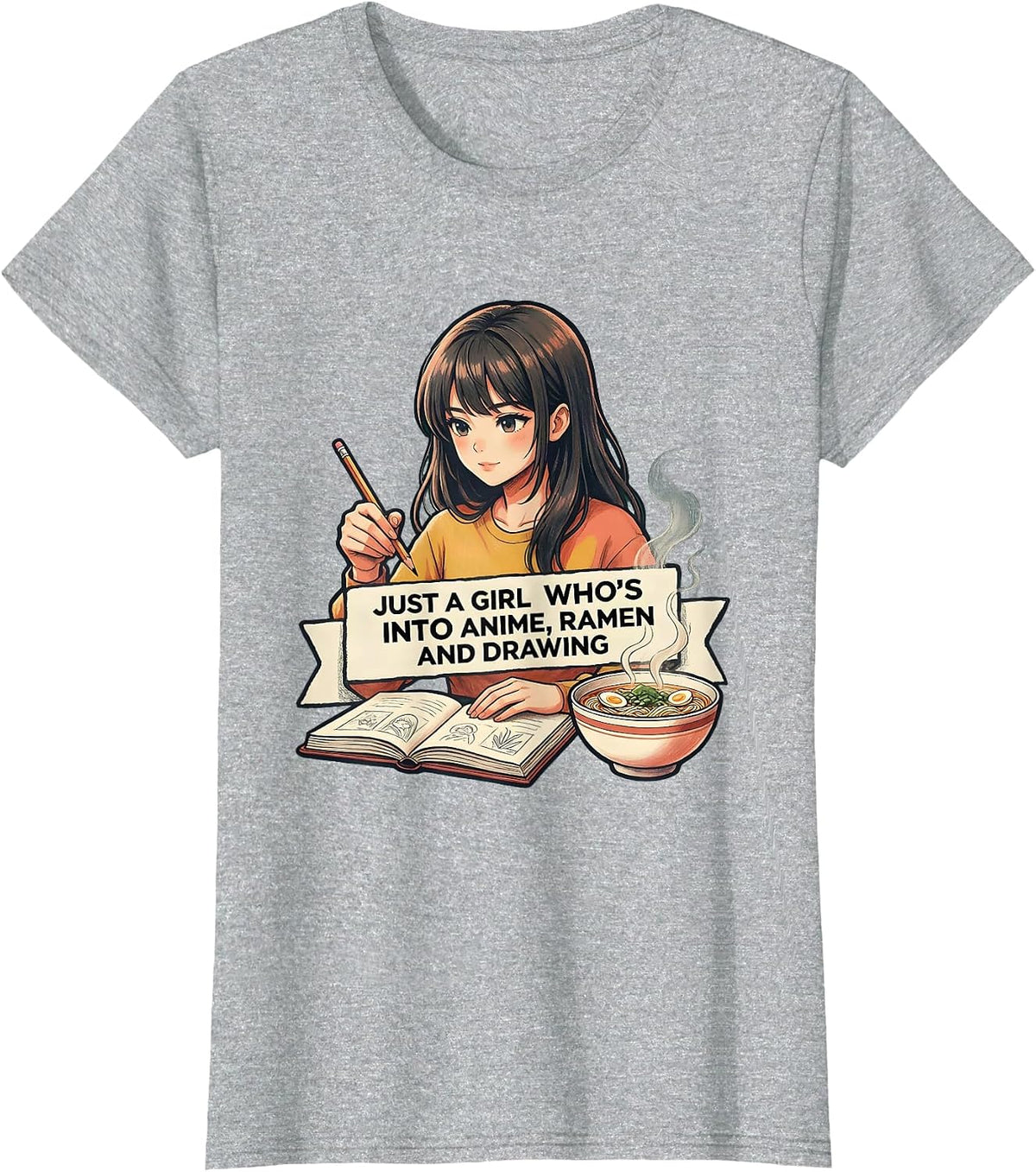 Women's Just A Girl Who's Into Anime Ramen And Drawing Anime Lover T-Shirt - Heather Grey