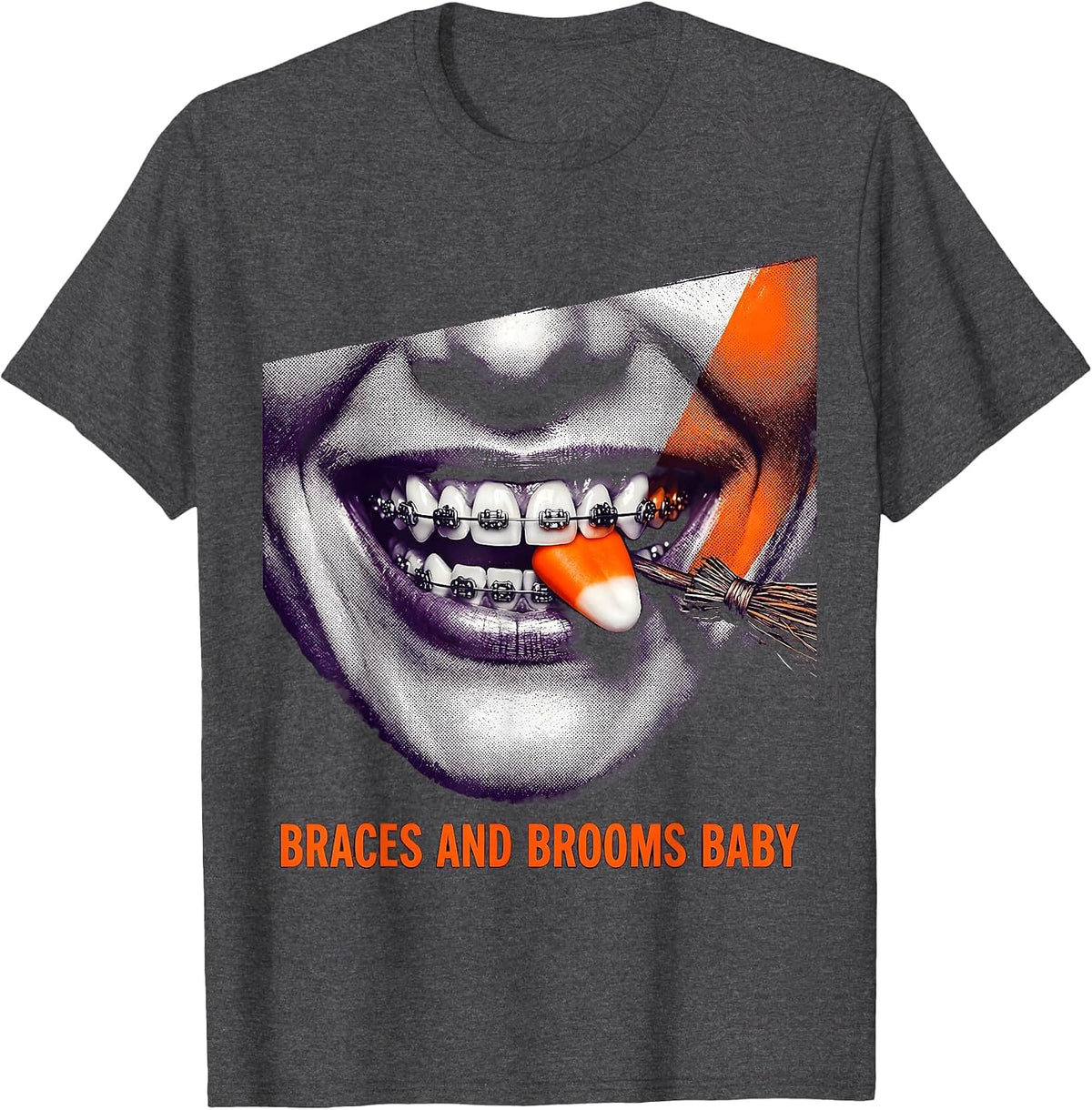 Men's Braces and Brooms Baby Halloween Dental Design T-Shirt - Dark Heather Grey