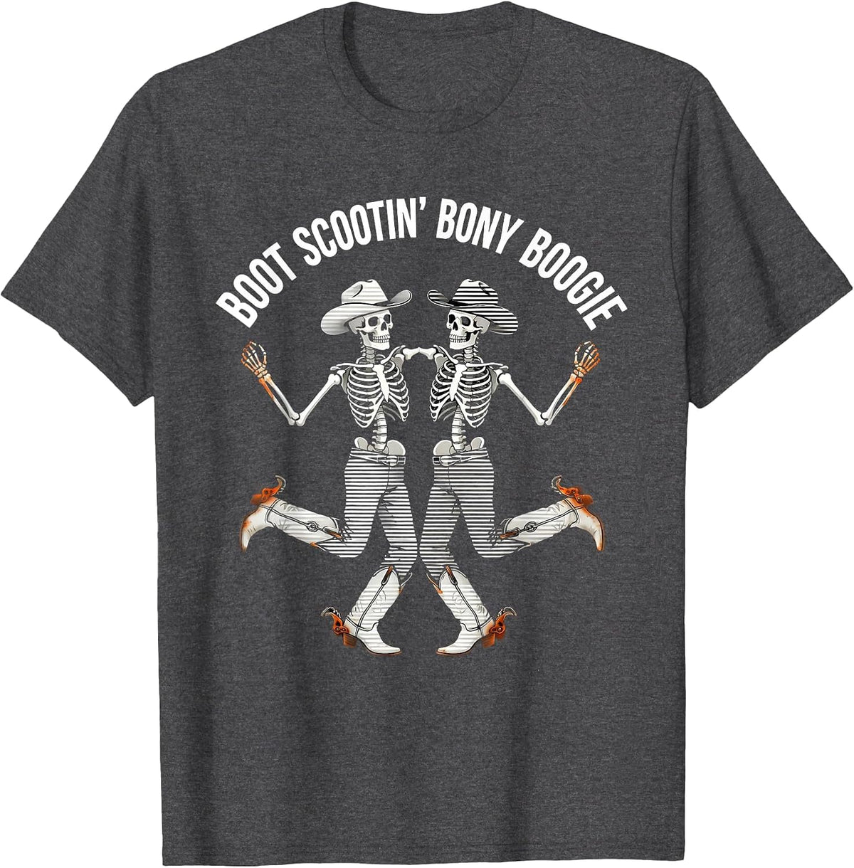 Boot Scootin' Bony Boogie Halloween Dance Design T-Shirt - Dark Heather Grey