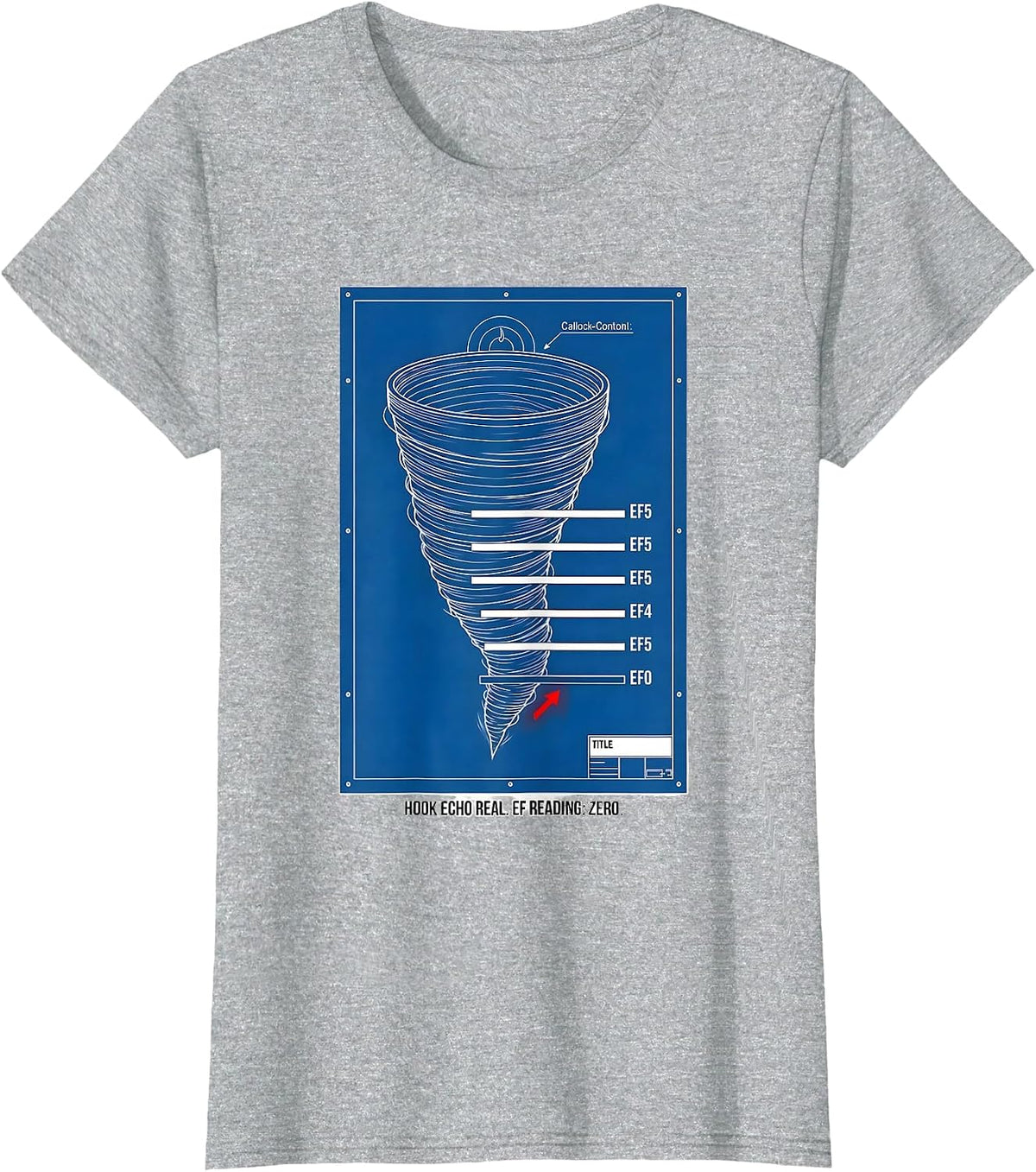 Hook Echo Real EF Reading Zero Storm Chaser Tornado T-Shirt - Heather Grey