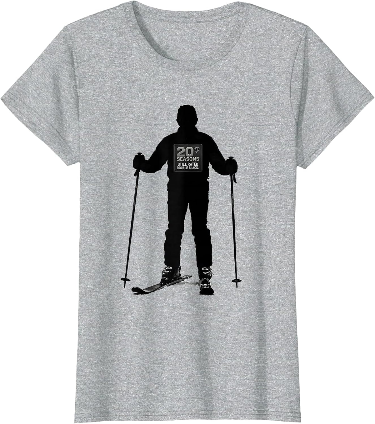 Women's 20 Seasons Still Rated Double Black Vintage Ski Humor T-Shirt - Heather Grey