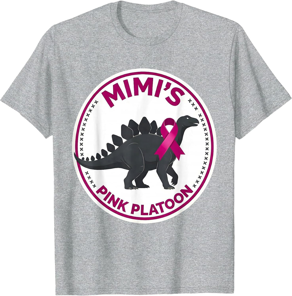 Mimi's Pink Platoon Editorial Conceptual Dinosaur Breast T-Shirt, Men, Heather Grey, Large - As Pictured