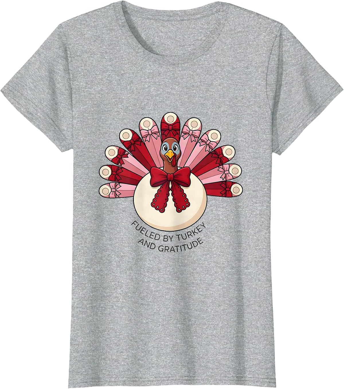 Fueled by Turkey and Gratitude Thanksgiving Design T-Shirt - Heather Grey