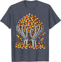 Halloween Candy Corn Skeleton Hands Long Sleeve T-Shirt - Heather Blue