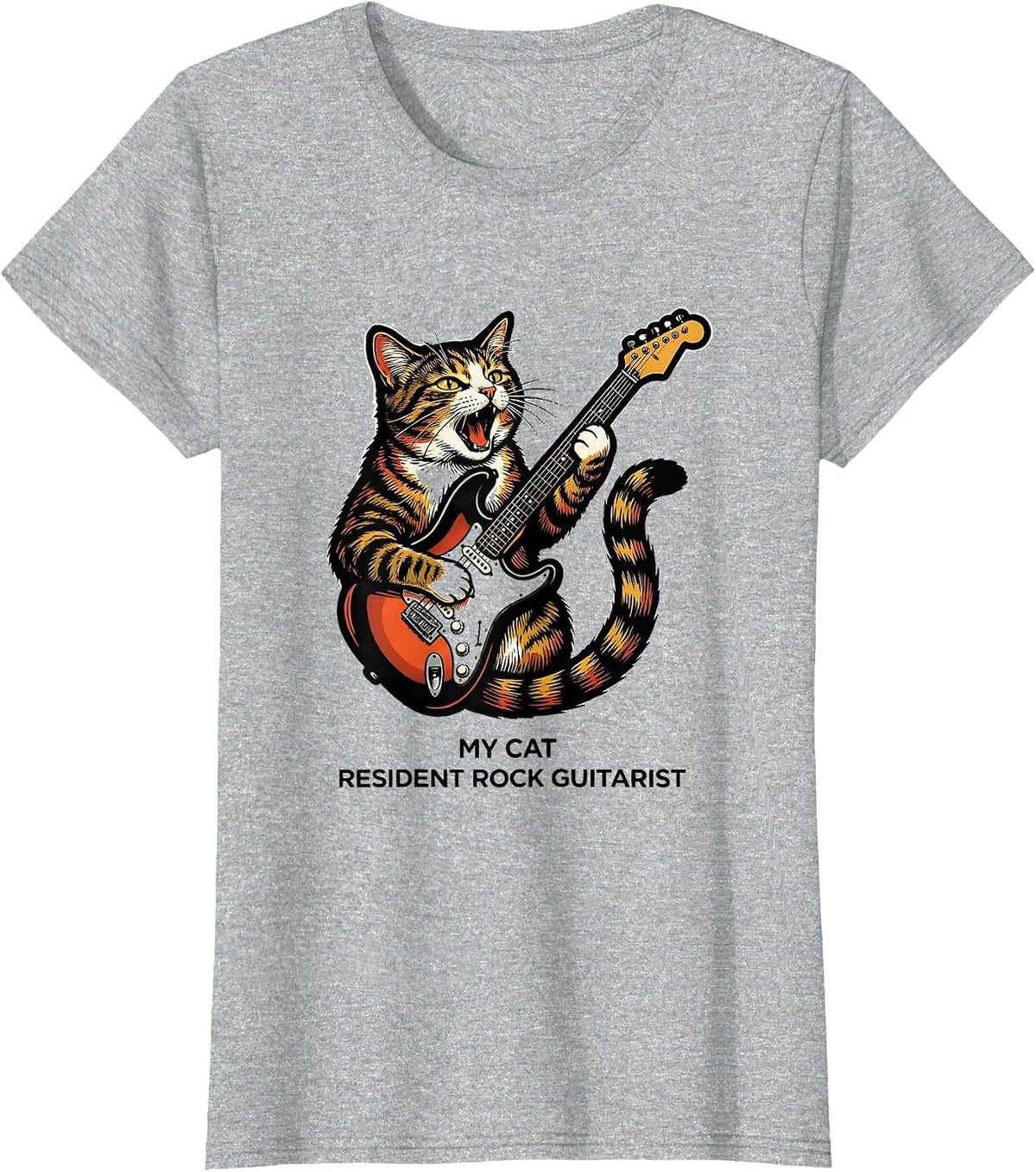My Cat, Resident Rock Guitarist Funny Cat Rock Music Fan T-Shirt - Heather Grey