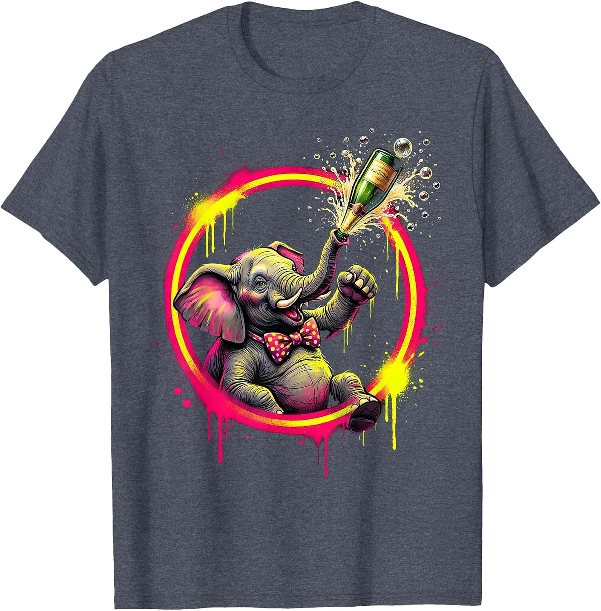 Party Animal Elephant Champagne Celebration Design T-Shirt - Heather Blue