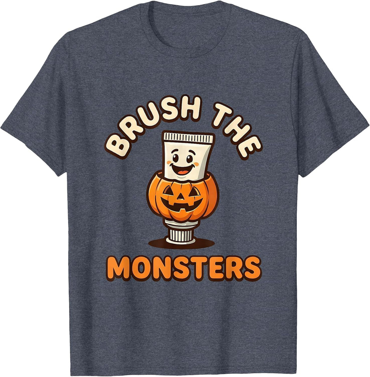 Brush the Monsters Dental Halloween Dentist Costume Pun T-Shirt - Heather Blue