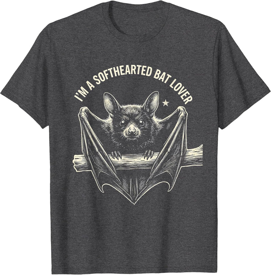 Men's I'm A Softhearted Bat Lover Funny Bat Lover Halloween Nature T-Shirt - Dark Heather Grey