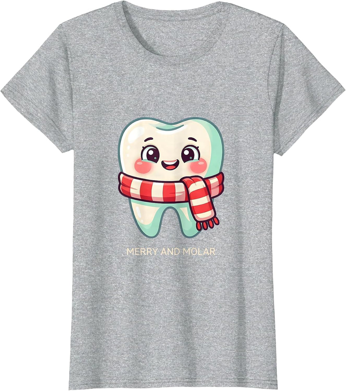 Merry and Molar Cute Kawaii Dental Christmas Dentist Dental T-Shirt - Heather Grey