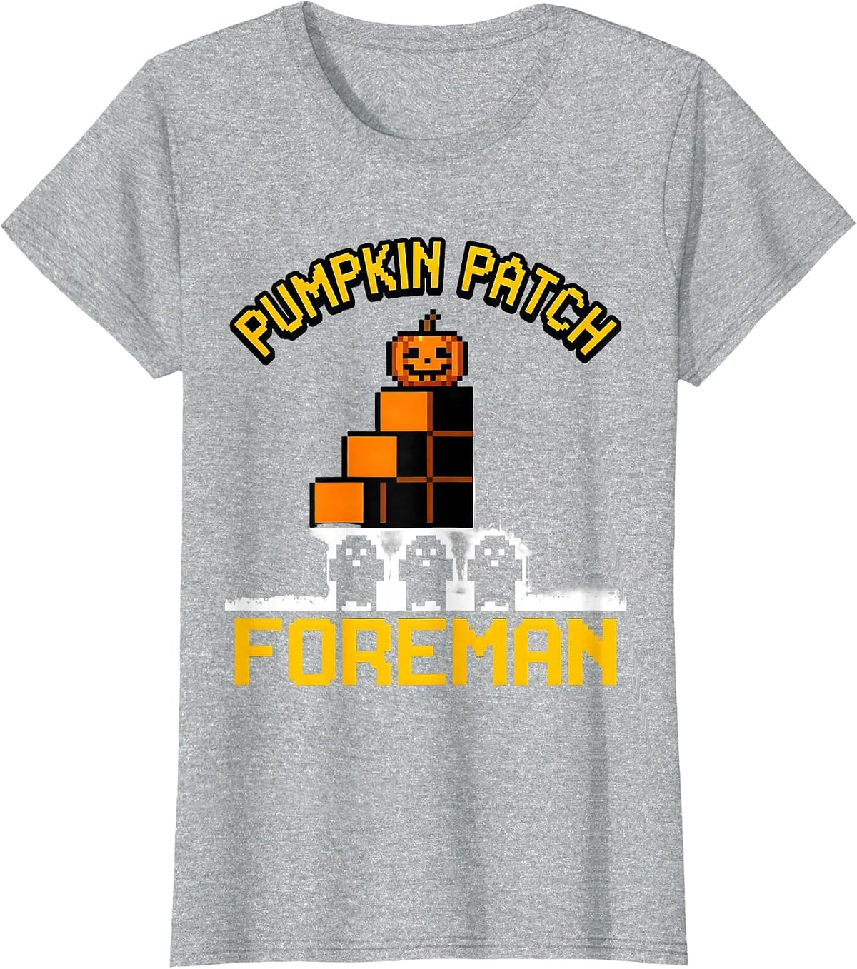 Pumpkin Patch Foreman Pixel Art Halloween Costume Boys Kids T-Shirt - Heather Grey