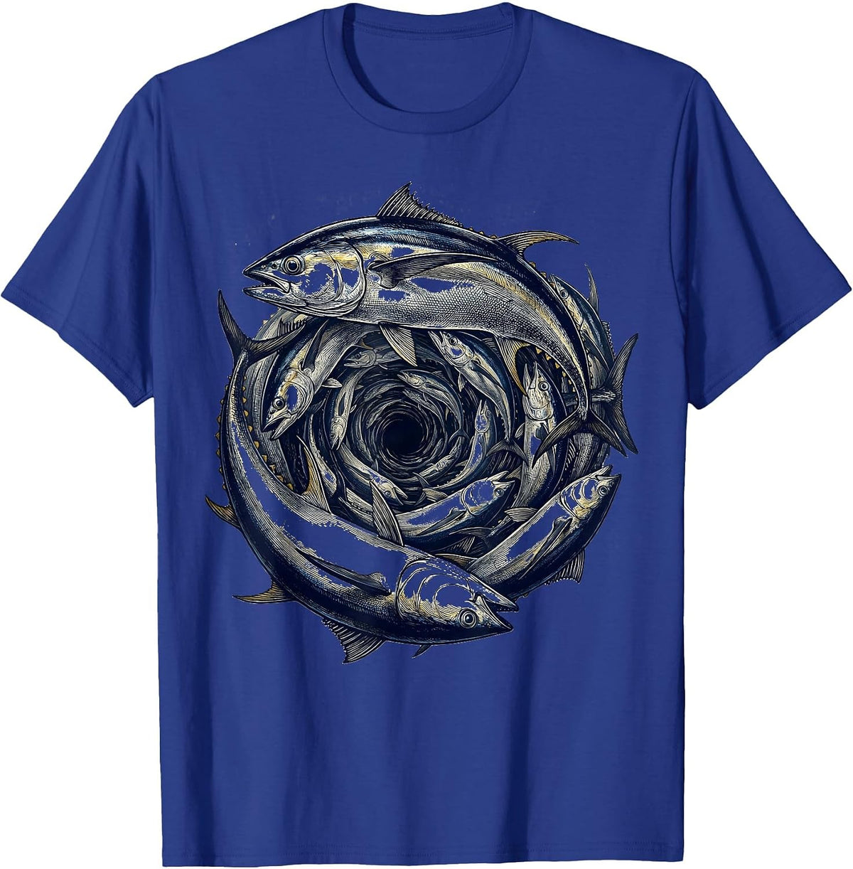 Tuna School Deep Blue Ocean Fishing Graphic T-Shirt - Royal Blue