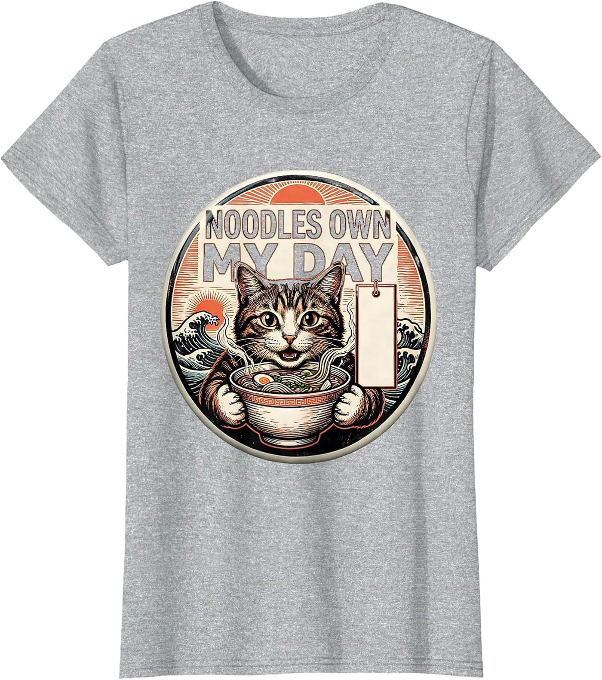 Women's Noodles Own My Day Funny Cat Ramen Anime Kawaii Gift T-Shirt - Heather Grey