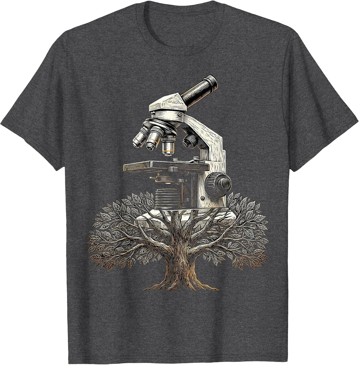 Men's Microscope Tree Shadow Science Nature Graphic T-Shirt - Dark Heather Grey