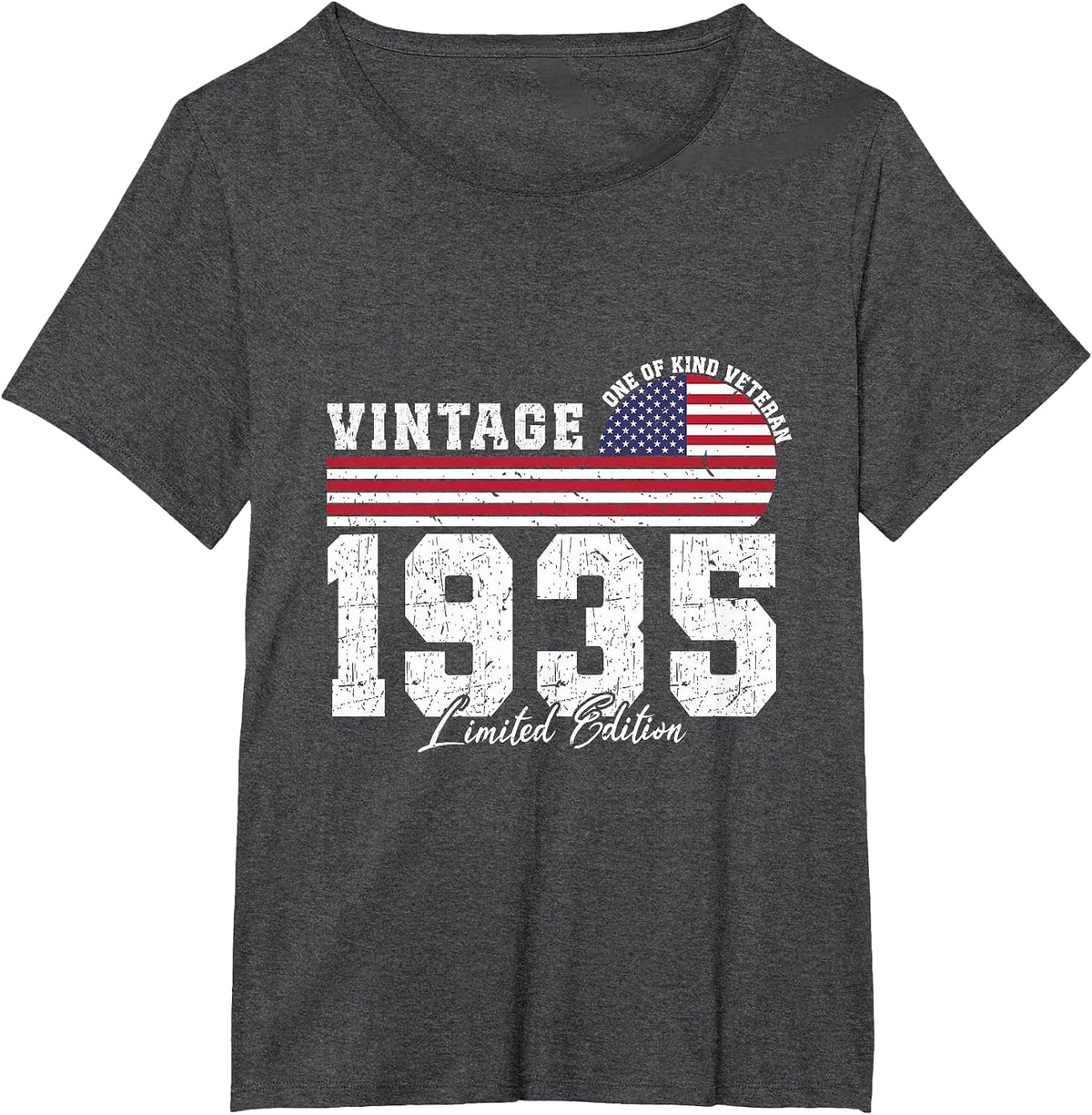 Vintage 1935 Birthday American Flag Patriotic Veterans Day T-Shirt - Dark Heather Grey