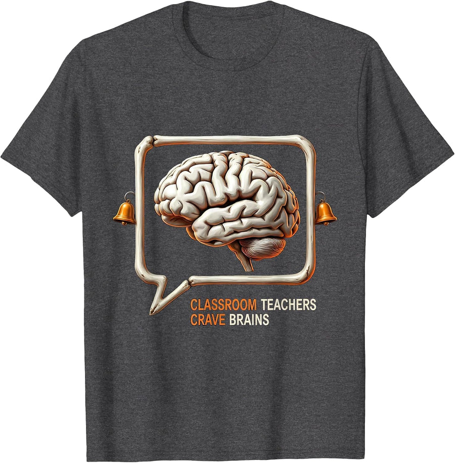 Men's Classroom Teachers Crave Brains Funny Halloween Zombie T-Shirt - Dark Heather Grey