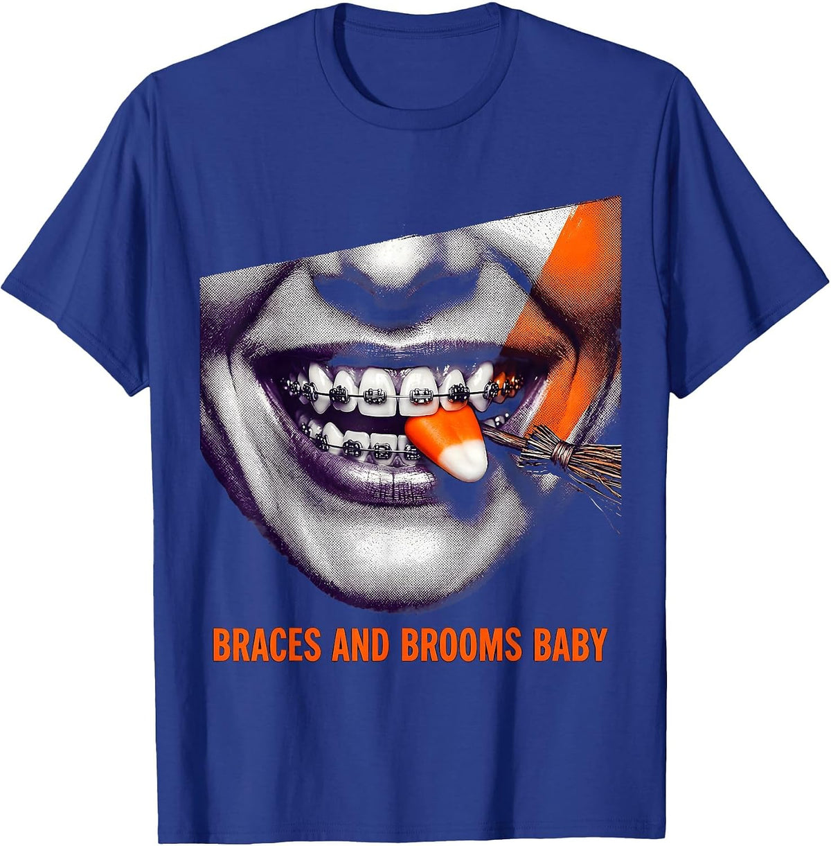 Men's Braces and Brooms Baby Halloween Dental Design T-Shirt - Royal Blue