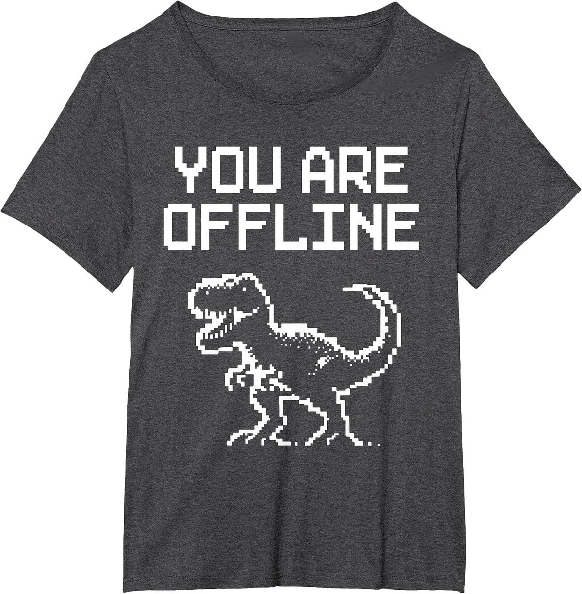 You are Offline T-Rex Pixel Art No Internet Connection T-Shirt - Dark Heather Grey