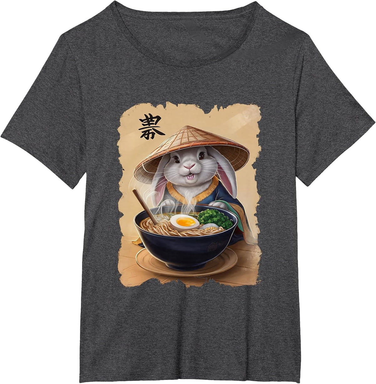 Bunny Men Woman Kawaii Eating Ramen Japanese Rabbit T-Shirt - Dark Heather Grey