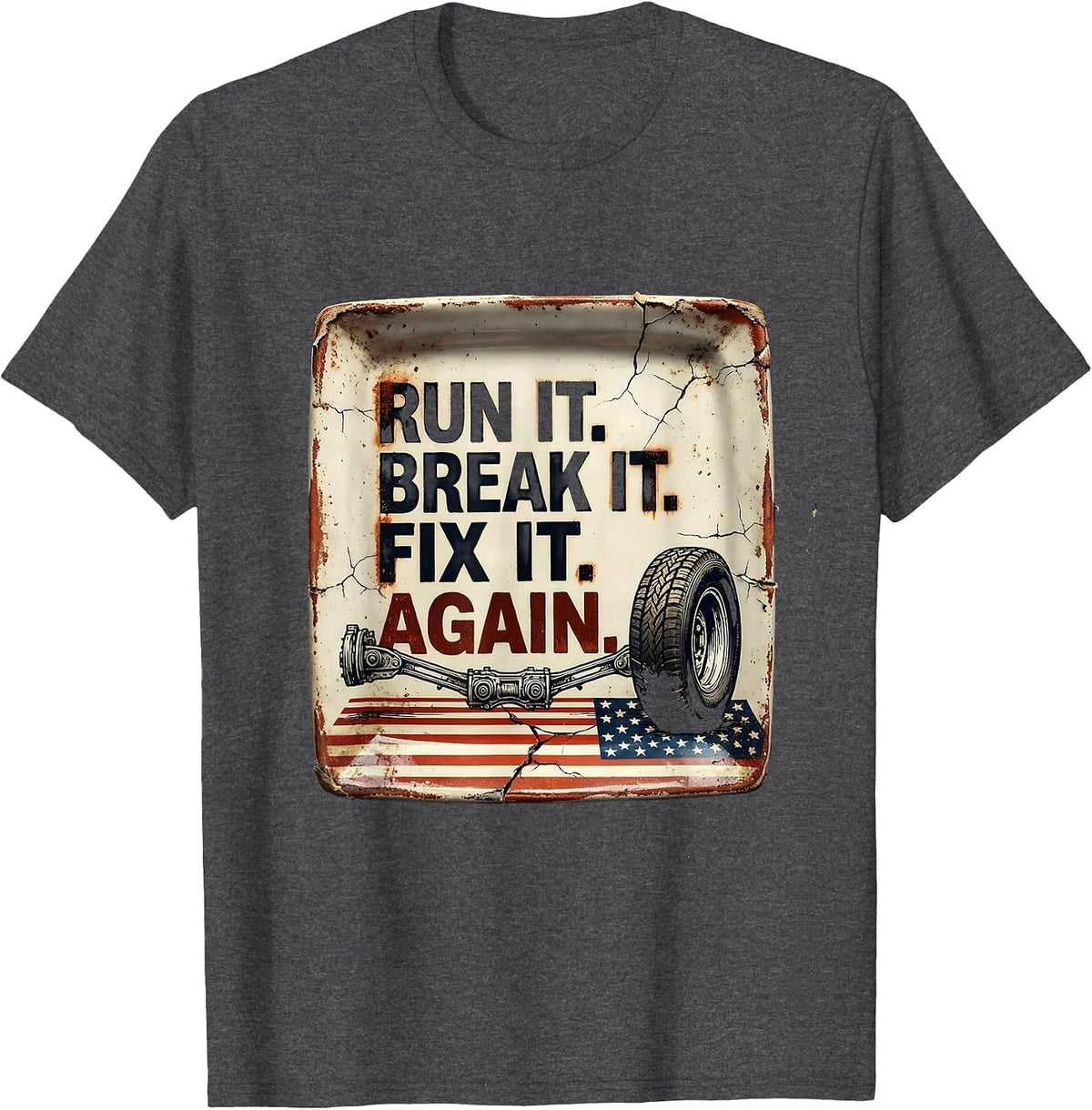 Men's Run It Break It Fix It Again Distressed RC Car Racing T-Shirt - Dark Heather Grey