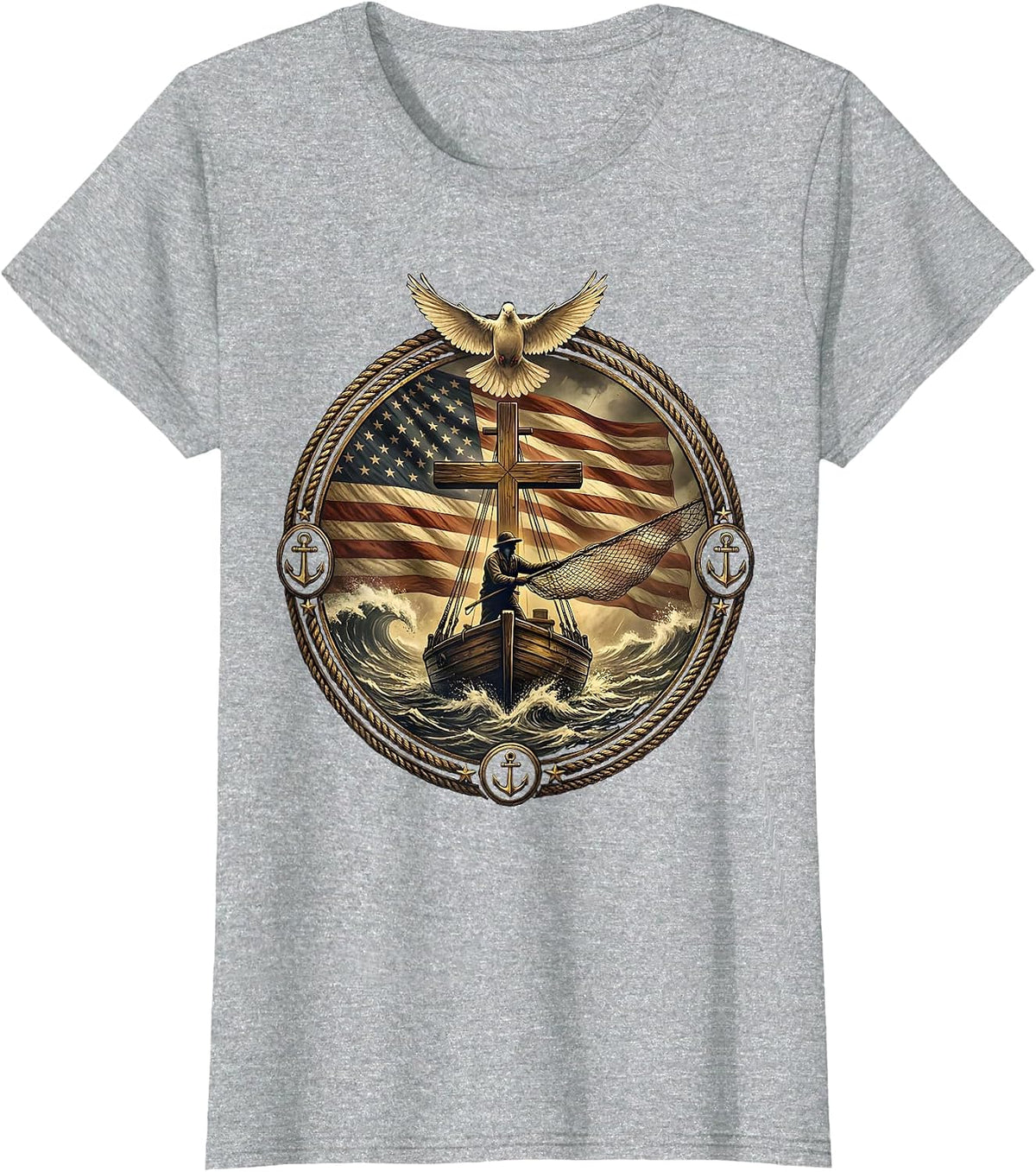 Deep Sea Fisherman Storm Casting Graphic T-Shirt - Heather Grey